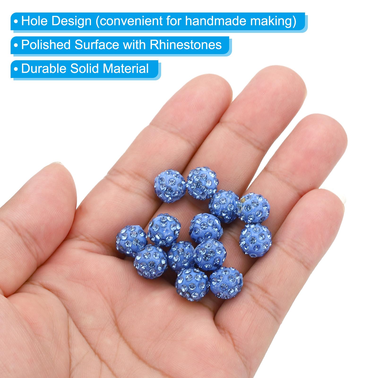 PATIKIL 10mm Rhinestone Clay Beads for Jewelry Making 120 Pack Round Ball Polymer Clay Crystal Charm Beads for Craft Decor Necklace Chain Bracelets DIY Blue - Image 4