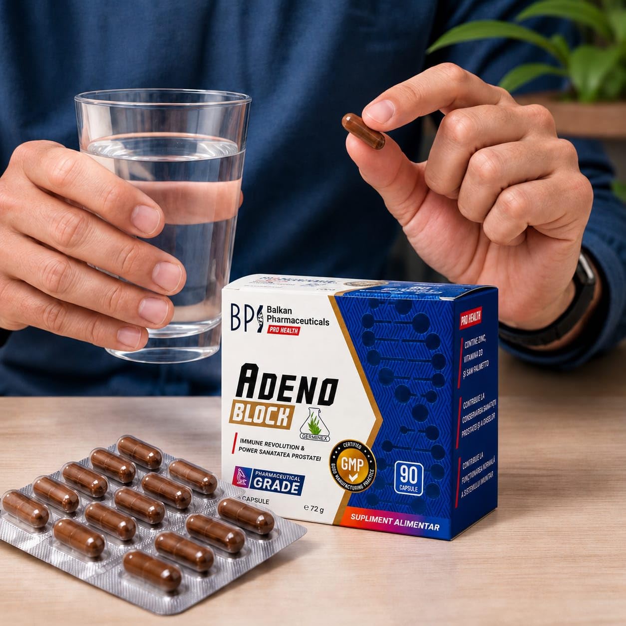 Adeno Block Pro Health – Nahrungsergänzung für die Prostata mit Graminex® Blütenpollenextrakt – Unterstützung der Prostatagesundheit – 90 Kapseln (72 g)