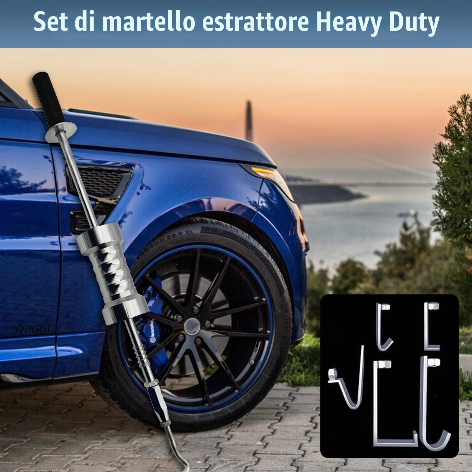 Martello da Tirare 8.5 kg, Set Martello Scorrevole, Martello da Trazione per Carichi Pesanti con 5 Ganci, Martello a Percussione, Strumento per Rimozione Ammaccature Sulla Carrozzeria