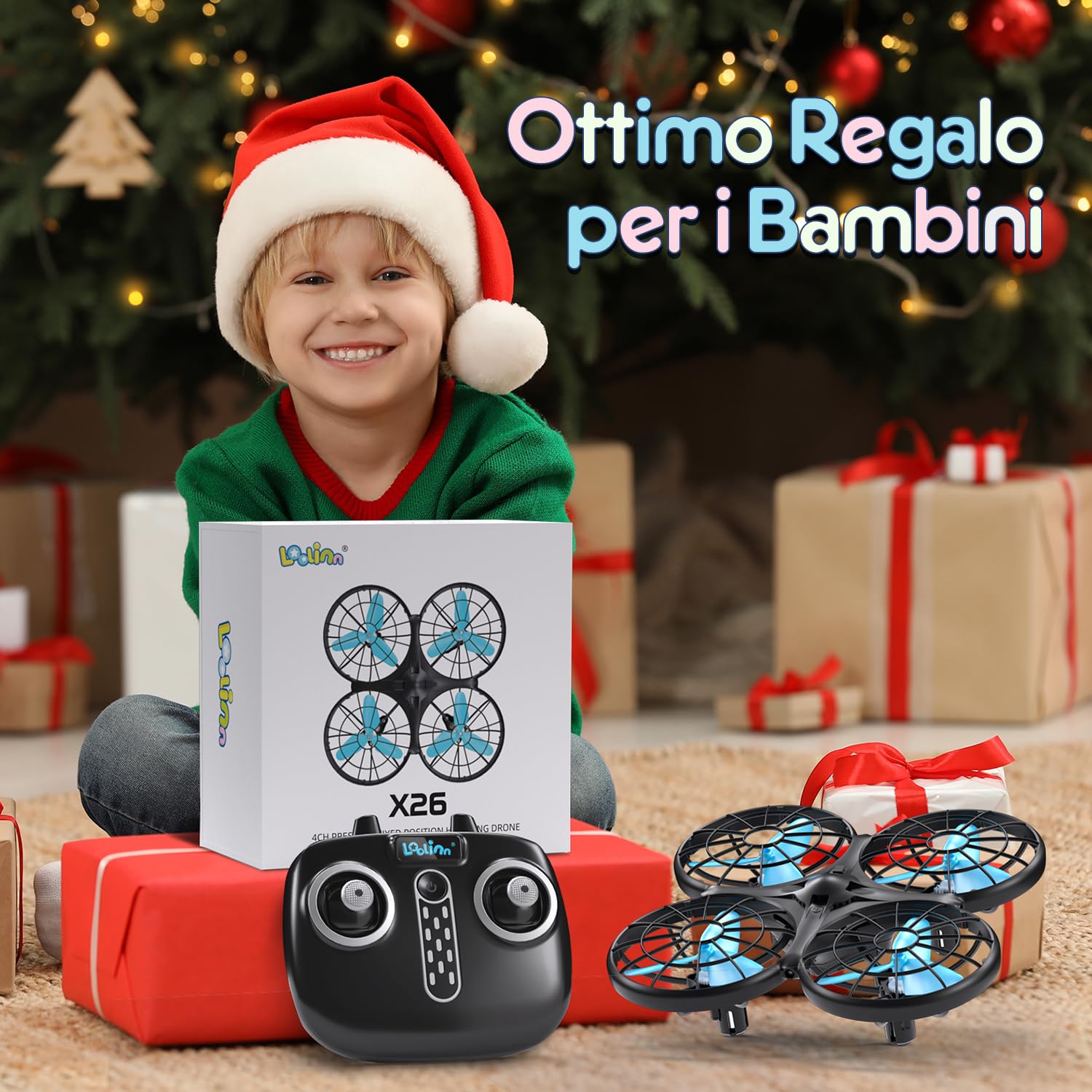 Loolinn | Drone per Bambini Regalo - Mini Drone con Tecnologia Anti-Collisione Automatica/Sicuro per i Bambini/Facile da far Volare/Acrobazie a 360°- Certificazione Approvata C0