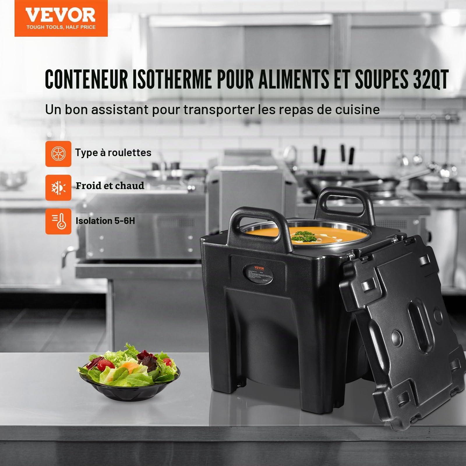 VEVOR Conteneur Isotherme Boîte de Transport en LLDPE à Chargement par le Haut pour Garder au Chaud ou Froid Bacs Alimentaires Traiteur Restauration Restaurant Cantine 435x435x540 mm 30 L