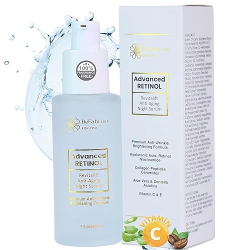 Retinol Night Serum Complex - Suero facial antienvejecimiento que reafirma el ácido hialurónico para rostro y cuello, niacinamida, colágeno, C y E,
