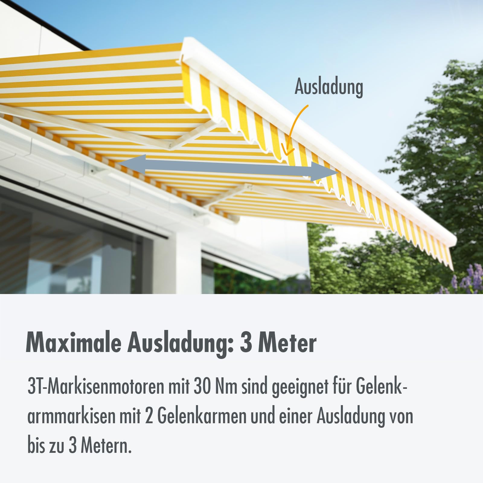 3T-MOTORS Markisenmotor 3T45-30 (Zugkraft 30 Nm/60 kg) für 63 mm Markisenwelle, zum Nachrüsten bei Markisen bis 3 m Ausladung, einfache Montage mit Zubehör, Markisenantrieb Auto & Motorrad