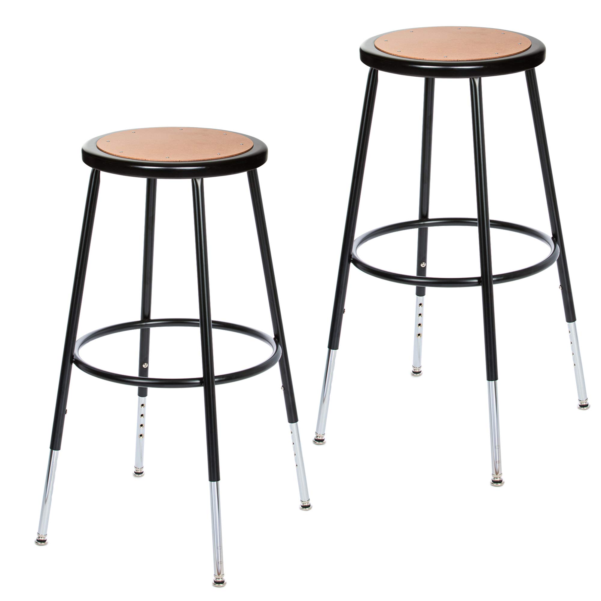 OEF Furnishings OEF6224H-10/2 Premium Commercial-Grade All-Purpose Round Stool (Height-Adjustable, 24–32 inch Range, Black Frame, Masonite Wood Seat,