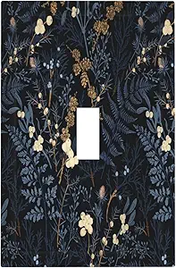 Decorative Switch Plate Covers Rustic Navy Dark Blue Leaves Golden Floral 1 Gang Light Switch Cover Plate Single Toggle Wall Plate Outlet Covers Wall Plate Faceplate for Bedroom Decor