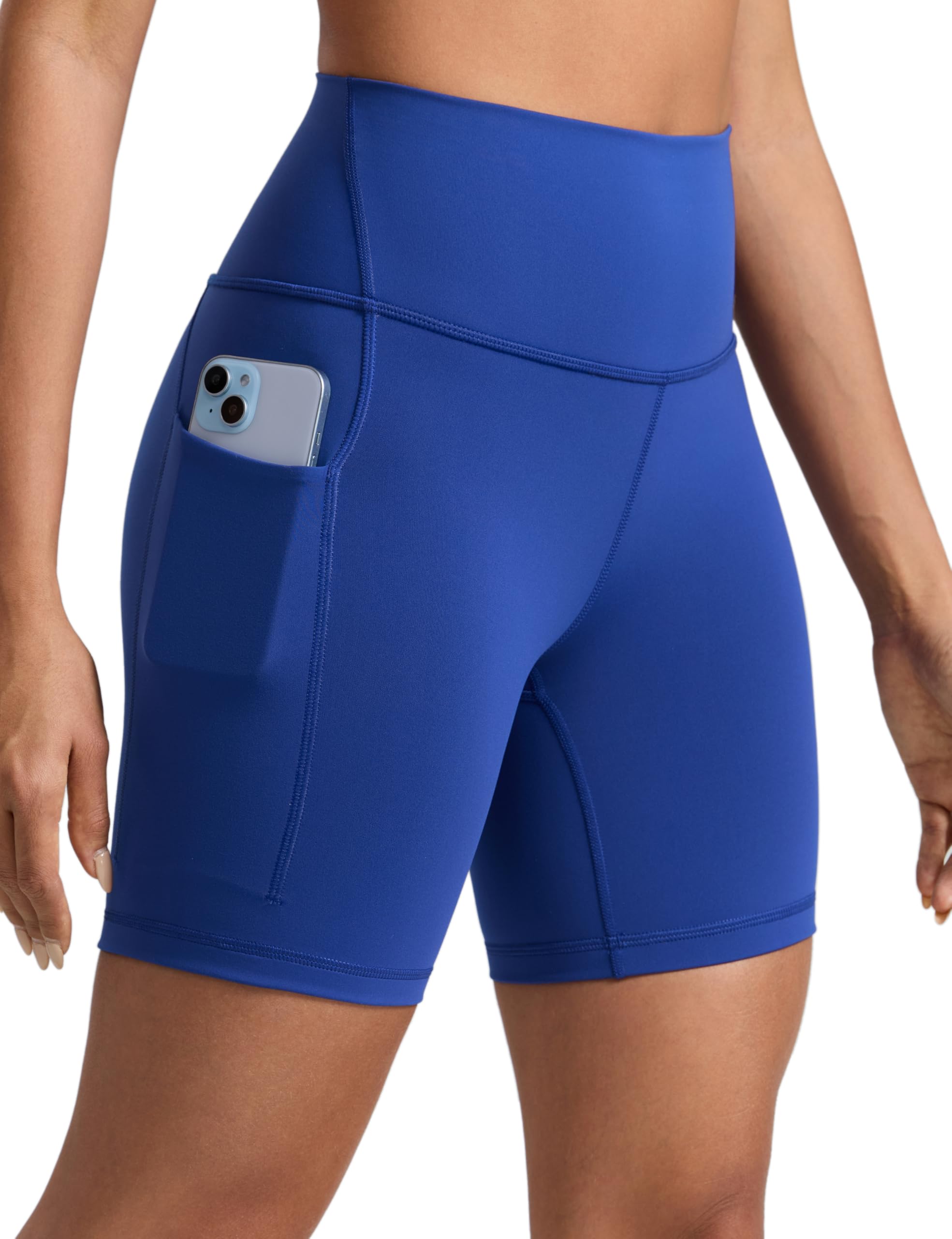 CRZ YOGA Women's Butterbreeze Cycling Shorts with Pockets 6'' - Workout Gym Yoga Running High Waisted Athletic Biker Shorts Waves Blue 12