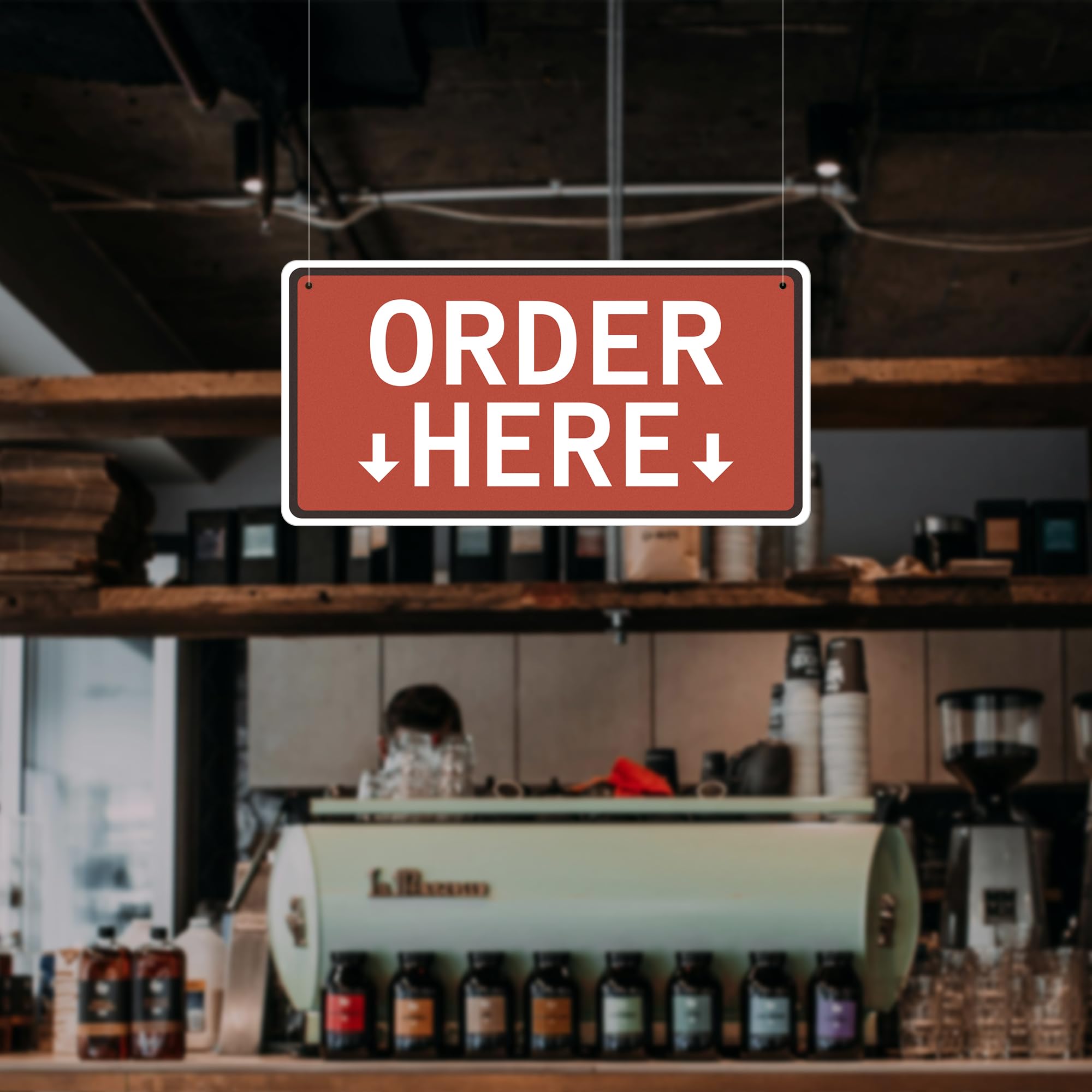 "Order Here"-Schild, 2 Stück, zum Aufhängen mit der Auftragsbestellung hier und hier Abholen, doppelseitig, Acryl, Restaurantschilder für Geschäft, Restaurants, Cafés und Bars, 30 x 15 cm, Rot