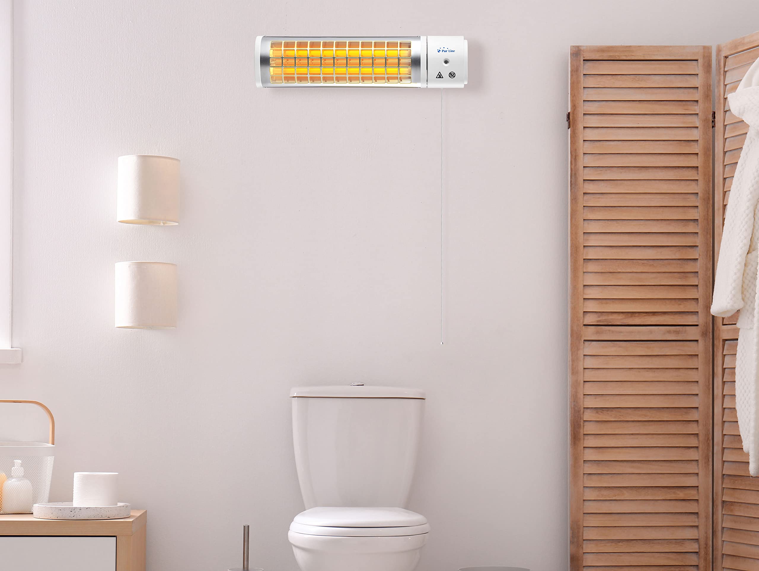 PURLINE | Estufa de Cuarzo para Baño 1200W Bajo Consumo, Protección IPX4, Tecnología Ultra Silenciosa - Estufa Cuarzo Baño Calentamiento Rápido y Ajustable