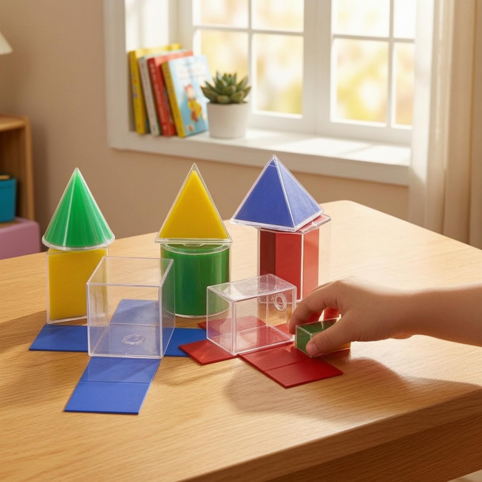 8 Pezzi Solidi Geometrici con Sviluppi Resistente Forme Geometriche Tridimensionali Pratico Set Didattico di Geometria per Insegnanti, Bambini, Scuola