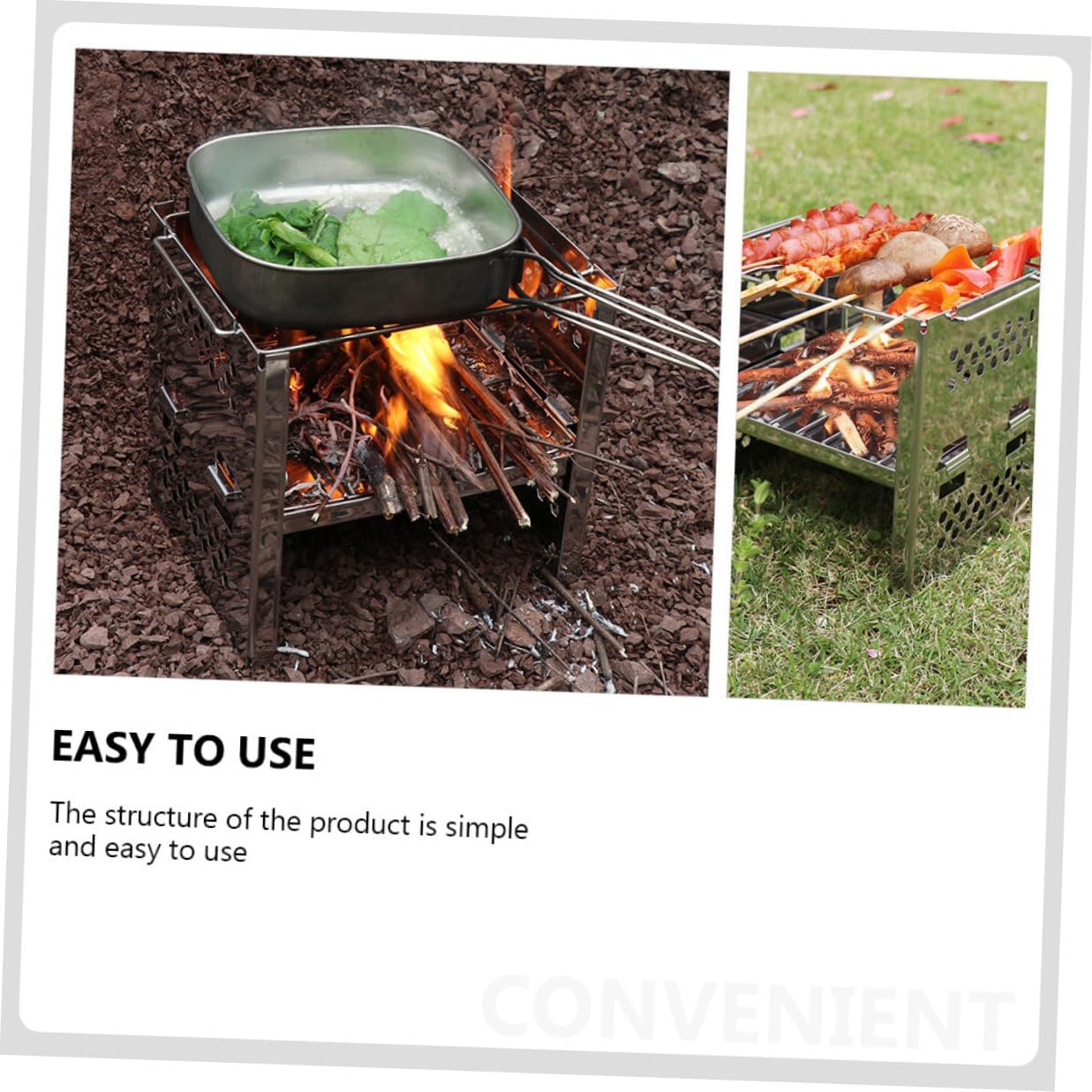 YARNOW Stainless Steel Bbq Grill Portable Folding Camping Stove Adjustable Height Outdoor Barbecue Grill for Picnic Hiking Cooking