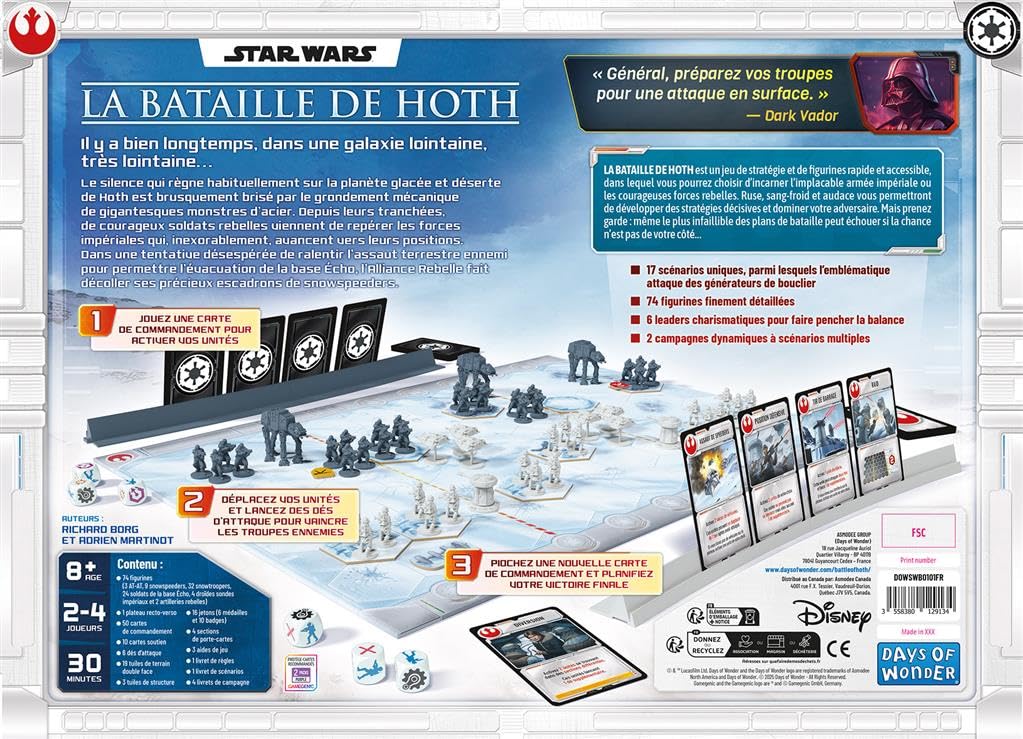Asmodee Star Wars La Batalla de Hoth - Juego de Estrategia para 2 a 4 Jugadores a Partir de 8 Años - 74 Figuras y 17 escenarios - Empire Contre Rebelles - Juego Familial Days of Wonder - Español
