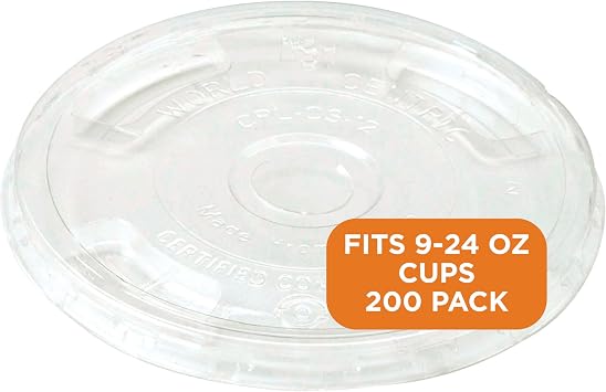 World Centric Compostable Cup Lids 9-24 oz - Made from Plants, Leak-Resistant - 200 Pack