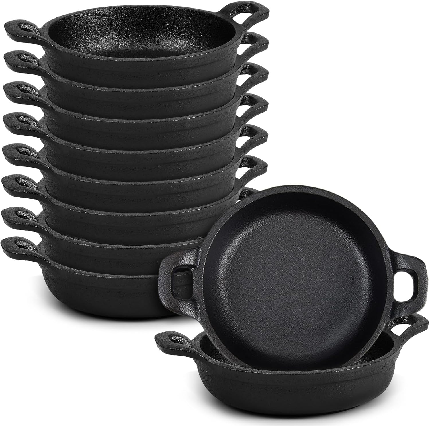 10 Pack Mini Cast Iron Skillets 5 x 5 x 1.3 Inch Cast Iron Pan Small Ramekin Set Black Casserole Dish Cookware Oven Safe Mini Skillets for Kitchen Indoor Outdoor Picnic