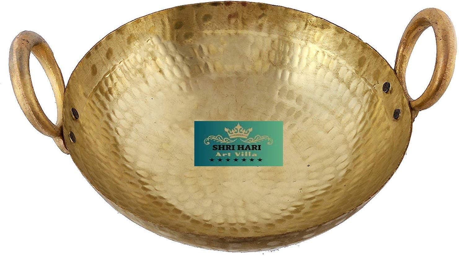 JAIPURWALA Brass Gold Hammered Kadhai, Kachola Handi, Pital Kadai, for Serving & Cooking Food, Gas Stove Compatible, Used for Wedding Gifts 3000ml (10x4 inches)