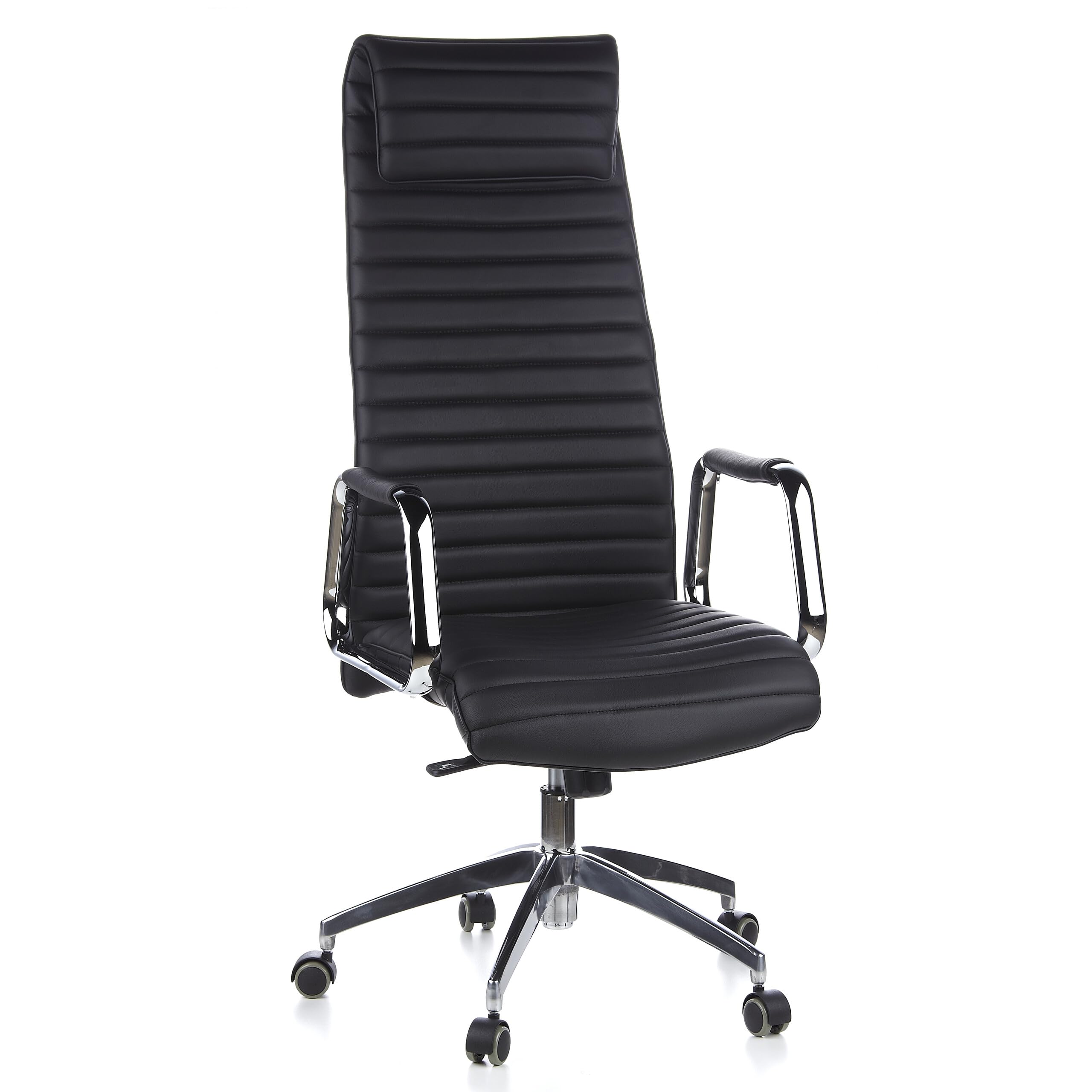 hjh OFFICE 600900 Silla de Oficina giratoria ASPERA 20 Cuero Negro, Sillón Alta Gama, Silla de Respaldo Alto