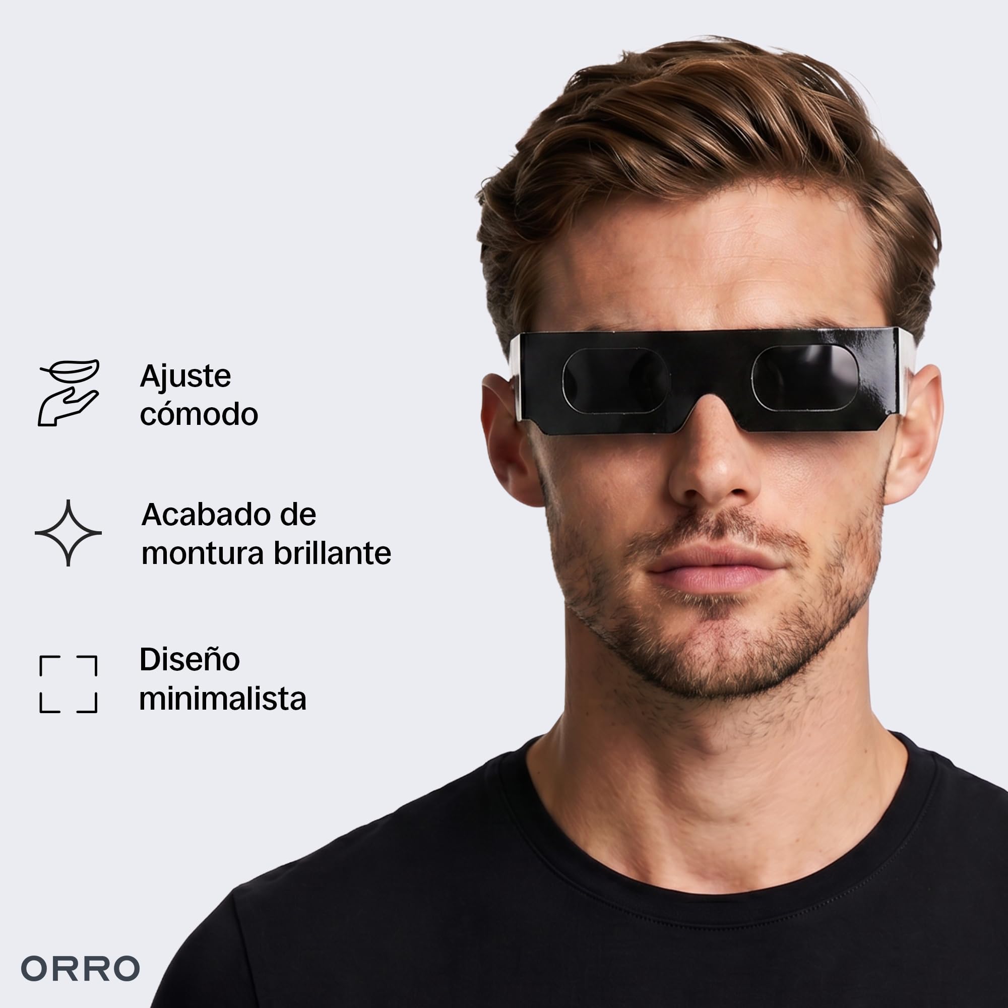 ORRO Gafas para Eclipse Solar de 40 mm, Pack de 2/6/12, Protección Ocular Certificada, Ensayadas según EN ISO 12312-2:2015, Marcado CE para Observación Directa del Sol - Ajuste Moderno