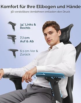 SIHOO Ergonomic Desk Chair Swivel Chair with Adjustable Lumbar Support Headrest and Armrest Height Adjustment and Rocker Function Back-Friendly Office Chair Load Capacity: up to 150 kg (330 lbs)