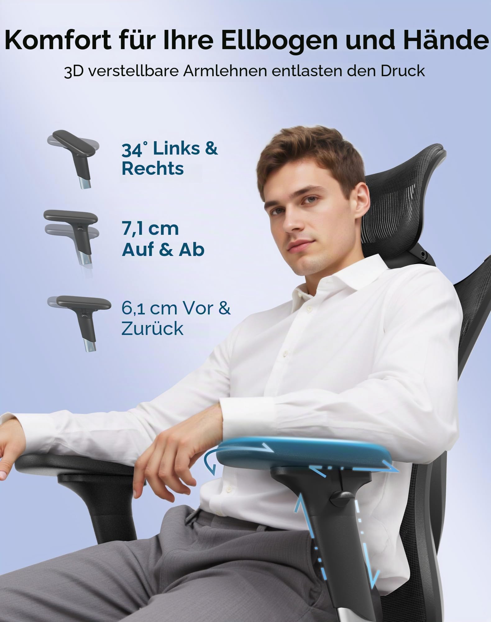 SIHOO M57 Ergonomischer Bürostuhl mit 3D Armlehne und Lendenwirbelstütze, Netz-Hochlehne, bis 150kg Belastbar (schwarz)