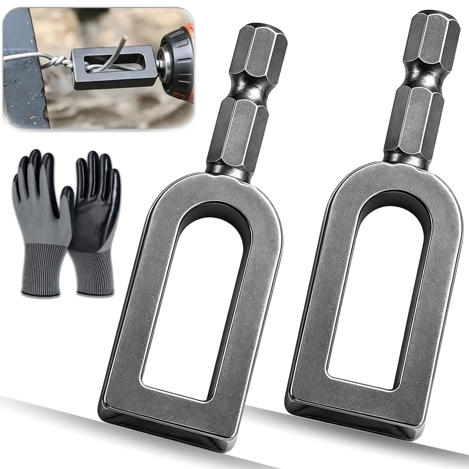 Llelemamo 2Pcs-B Professional Wire Twister Tool For Drill, Heavy Duty Electric Drill Wire Twisting Tool With 1/4" Hex Shank, Steel Wire Twisting Tool For Fencing, Rebar Tying, And Construction, Alloy Steel (2Pcs-B)