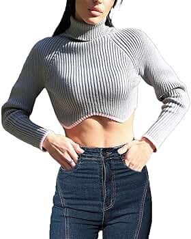Women's High Collar Long Puff Sleeve Sweater Knitwear