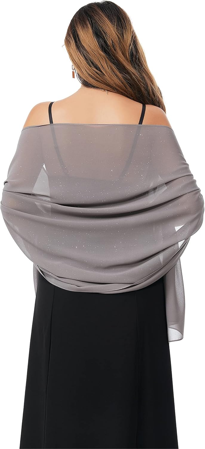 Shawls and Wraps for Evening Dresses Sheer Chiffon Women Elegant Soft Silky Sparkly Wedding Bridal Scarf - Image 2