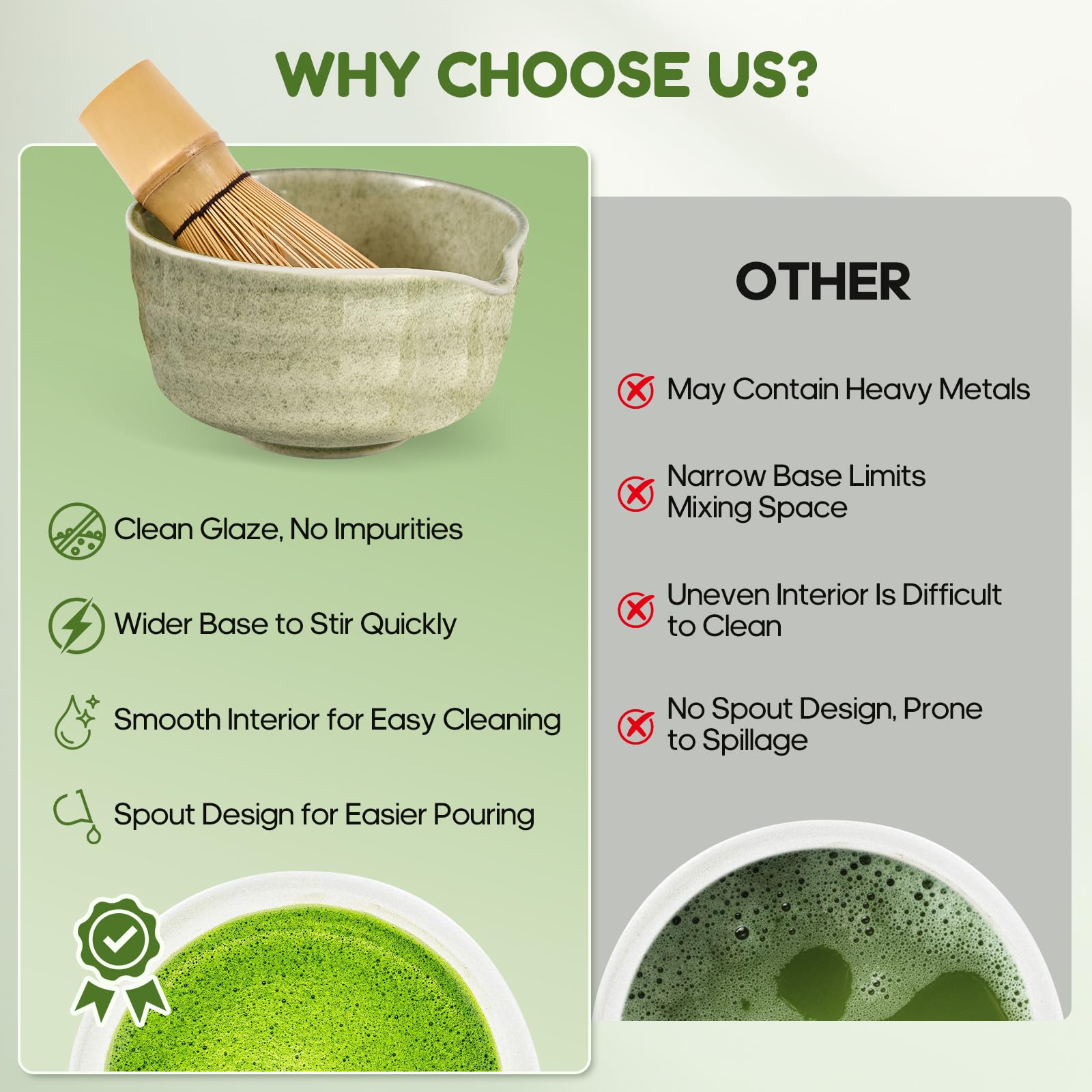 Matcha Kit, 6 Pezzi Set con Frusta per Matcha, Ciotola, 2 Cucchiaio, Setaccio e Supporto in Ceramica per Frusta, Ottimo Regalo Artigianale Tradizionale per gli Amanti del Matcha (Verde)