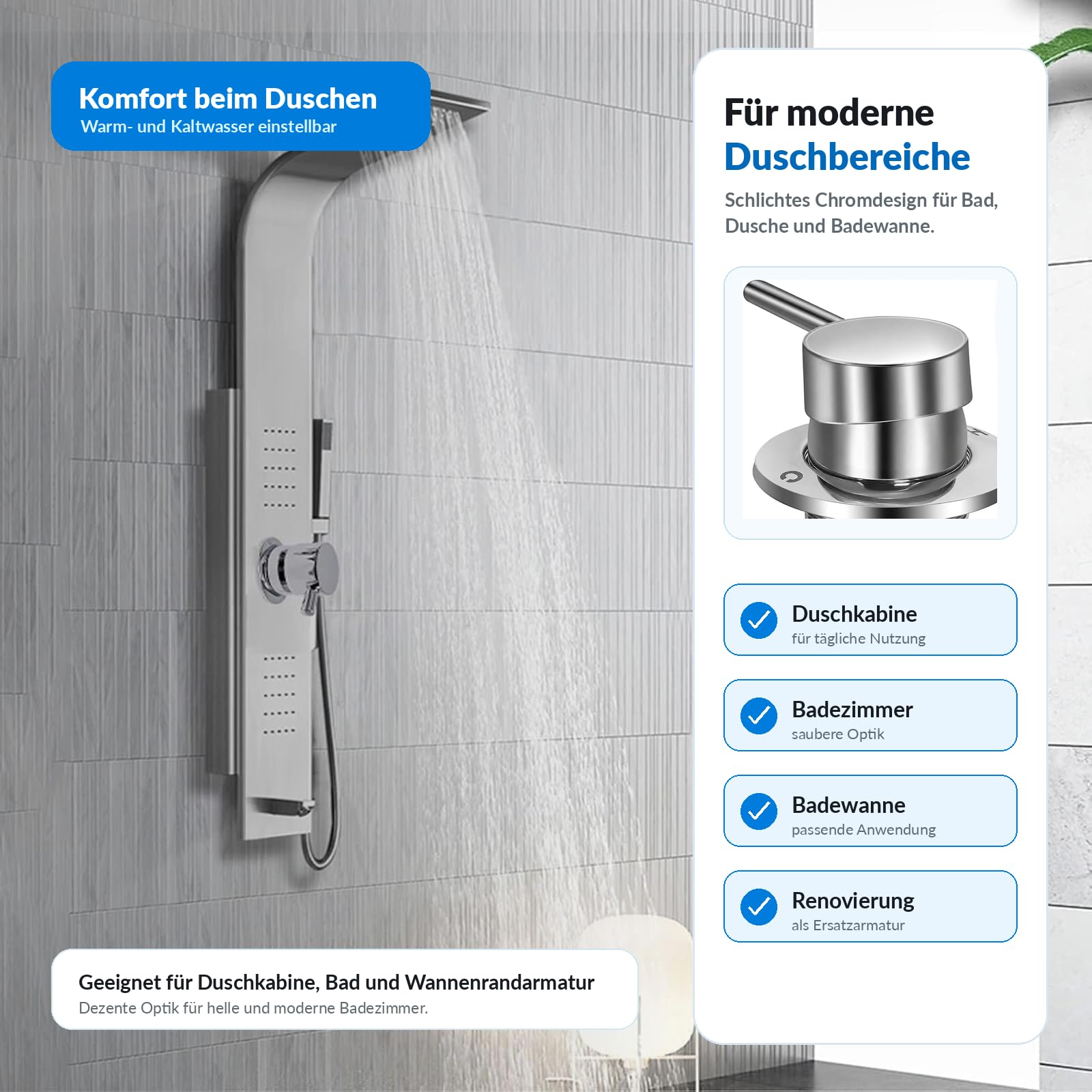 Gekufa Mitigeur Thermostatique de Douche en Laiton, Robinet de Sortie Deux en Un G1/2" pour Salle de Bain, Eau Froide et Chaude pour Cabine de Douche Intégrale