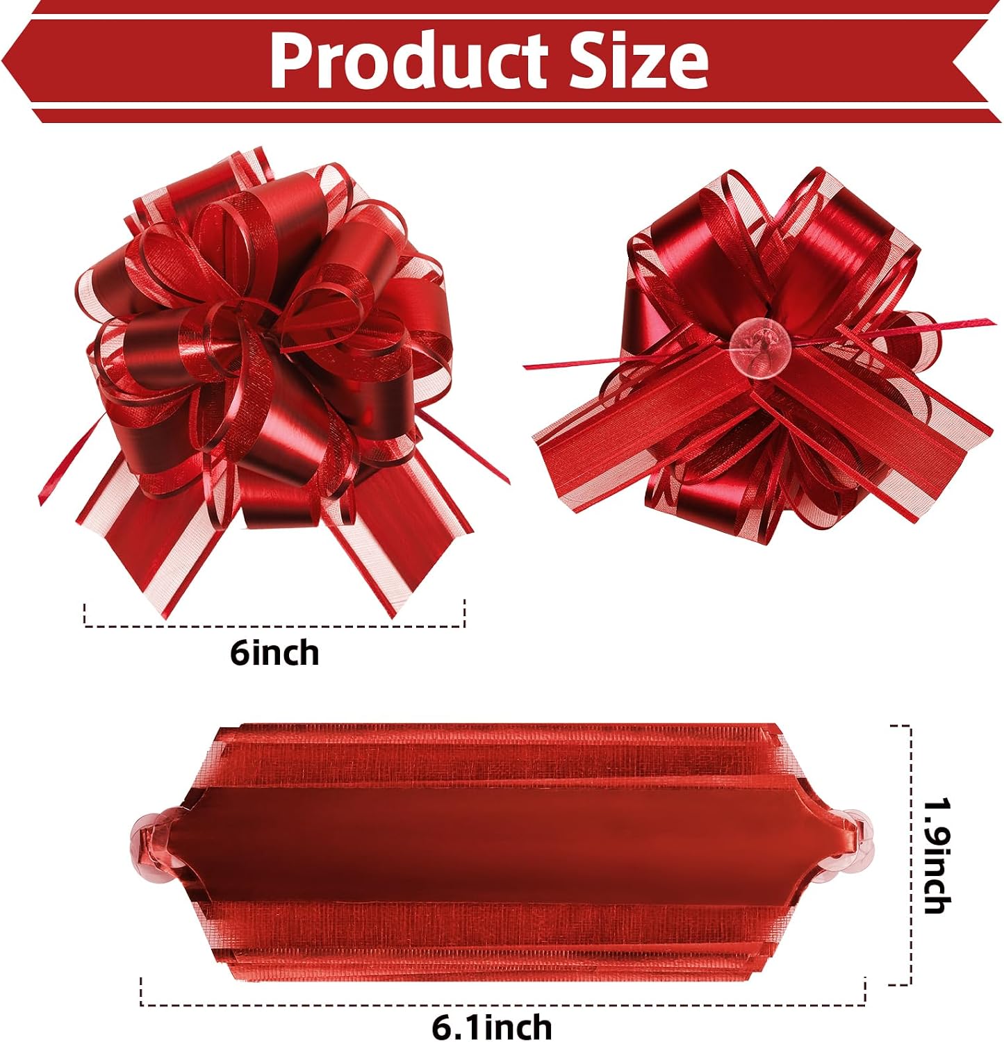 Pull Bows for Gift Wrapping: 8PCS 6 Inch Multiple Colors Large Bow | Waterproof Reusable | Birthday Party Wedding Ribbon Bow | Perfect for Christmas Valentine's Day | Boxes or Flower Decorations