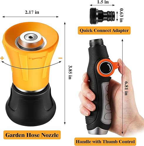 Miniatura 2 de Enhon Boquilla de manguera de jardín, boquilla de manguera de estilo bombero resistente, rociador de agua de jardín ajustable, varita de riego con