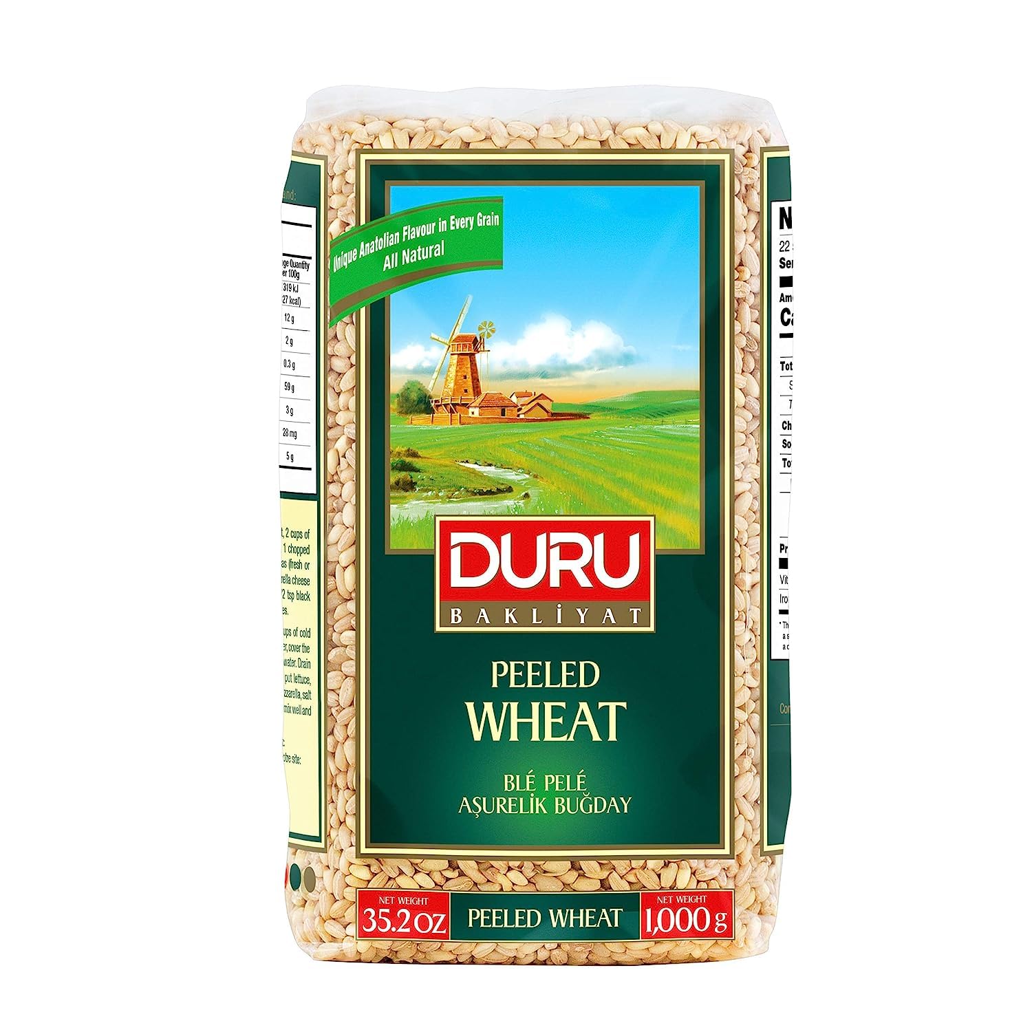 Duru Peeled Wheat, 35.2oz (1000g), 100% Natural and Certificated, High Fiber and Protein, Non-GMO, Great for Vegan Recipes, Better than Rice