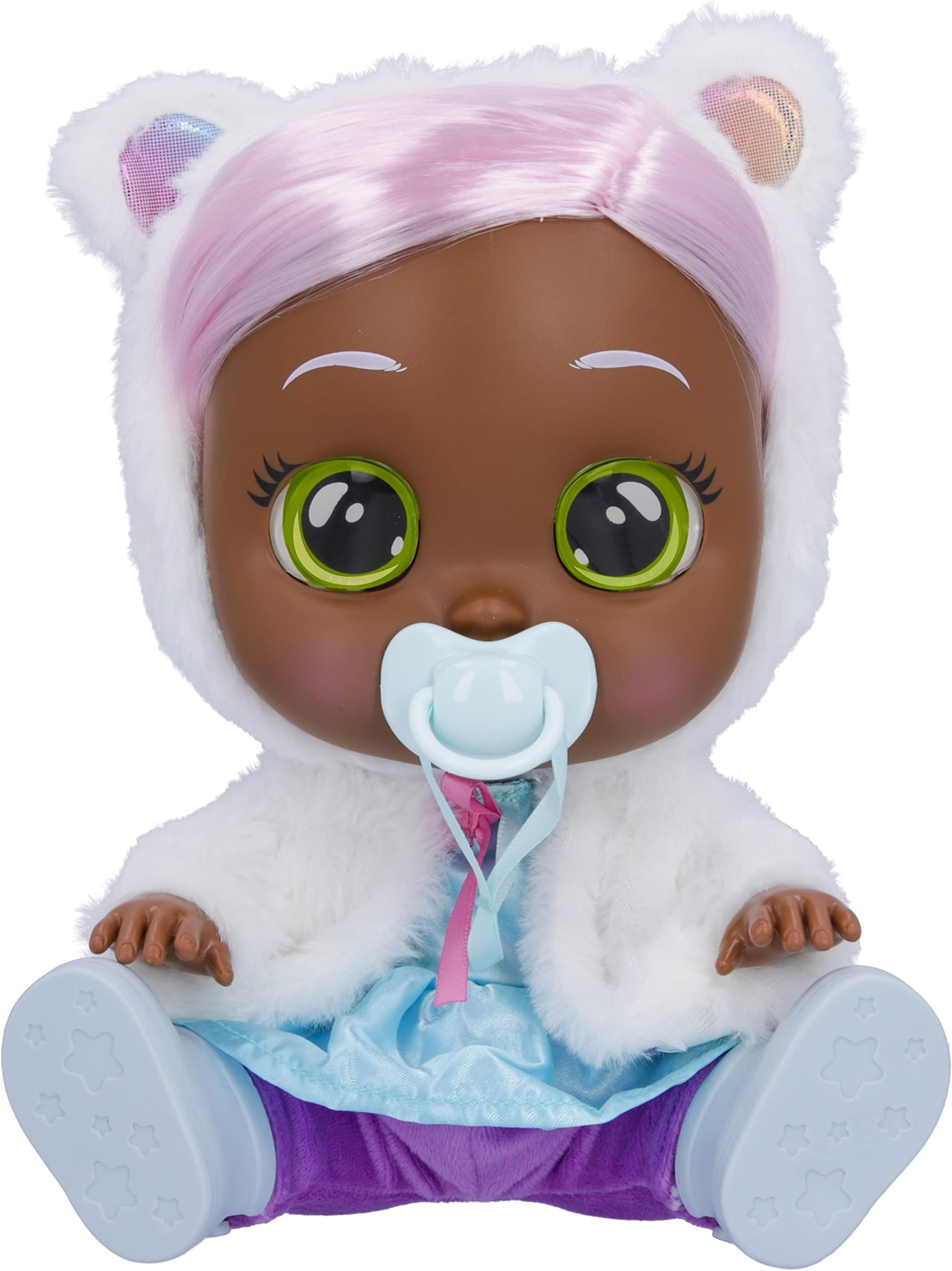 Dressy Pearly - 12" Baby Doll | Blue Dress, White Fluffy Jacket with Animal Ears, for Girls and Kids 18M and Up