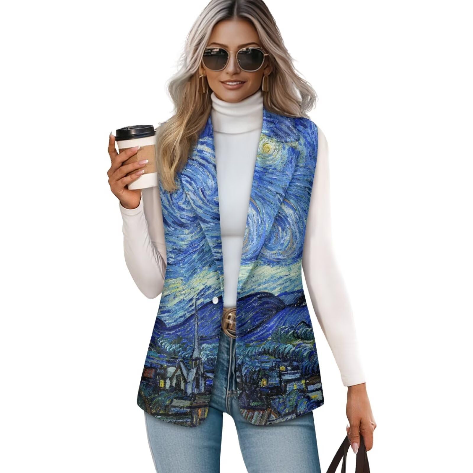 Womens Blazer Suit Vest Sleeveless Waistcoat Single Button Tops Long Casual Chic Jacket for Work Business Outfit