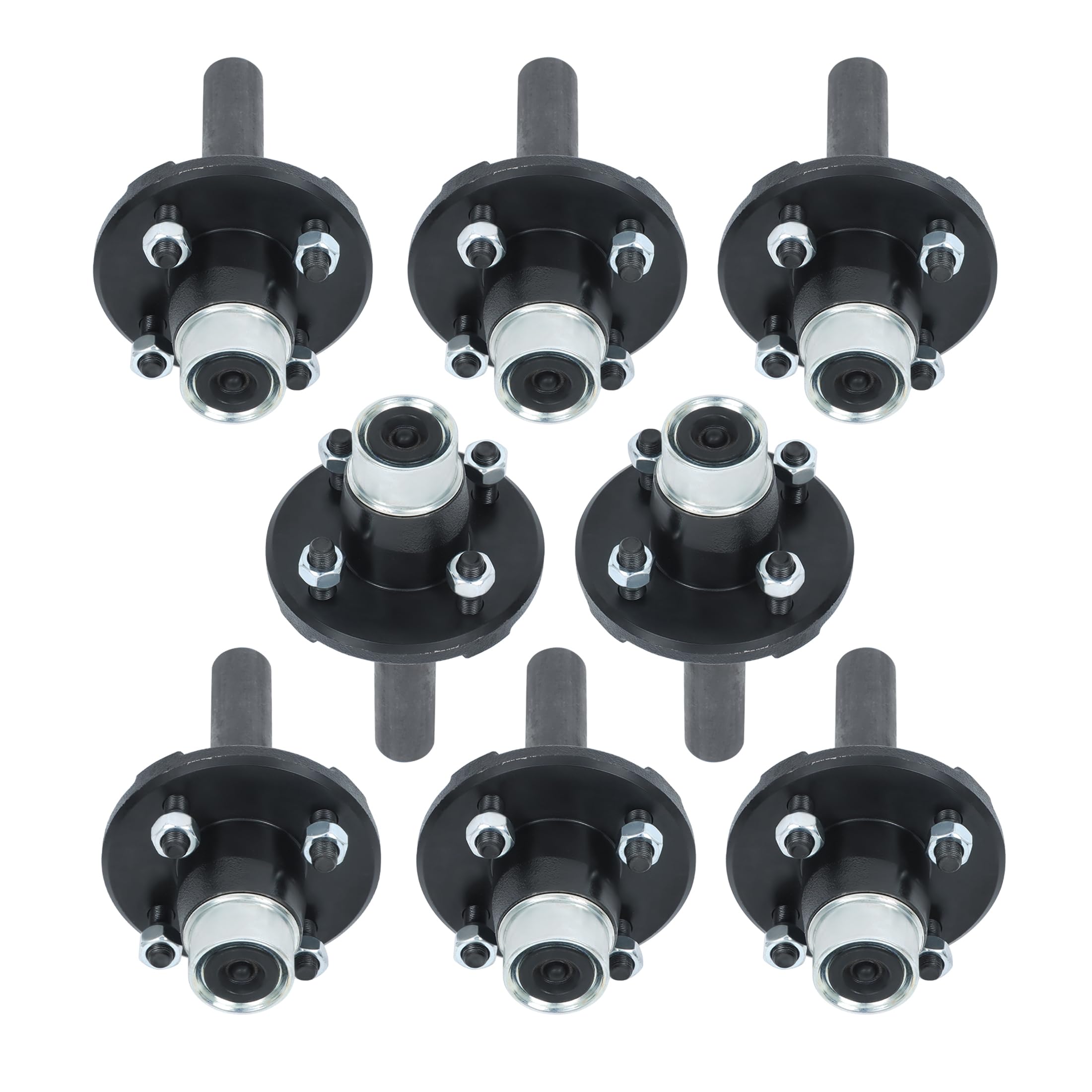 Thomletha 8 Sets Pre-Assembled and Pre-Greased 4 on 4 Trailer Hub Kit and 1 Round BT8 Spindle