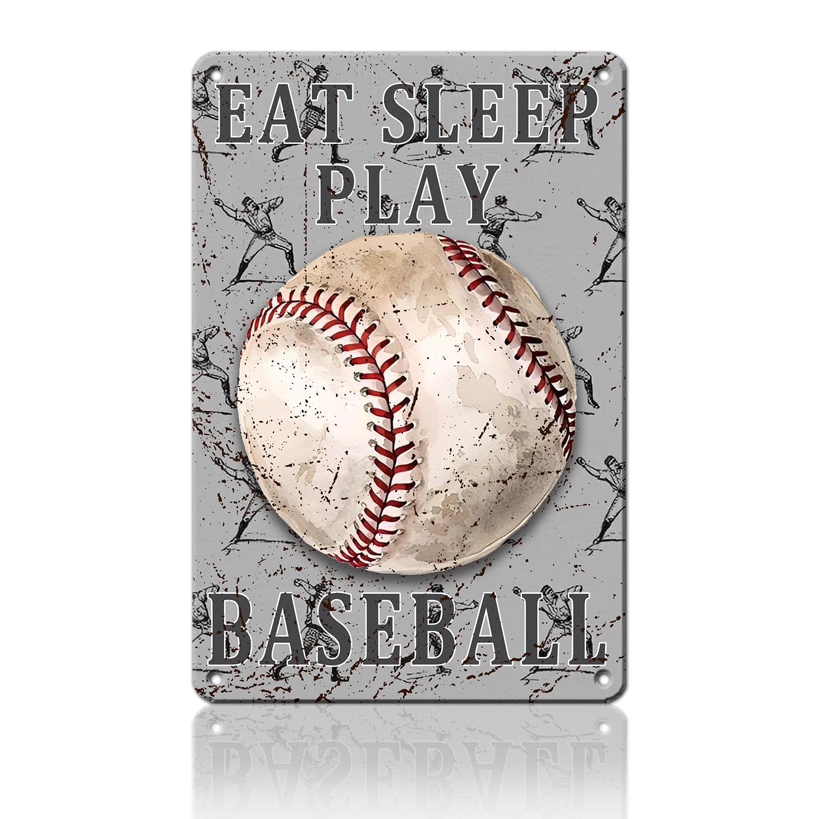 Anceky Eat Sleep Play Baseball Tin Sign Retro Metal Sign Wall Decor for Porch Yard Fence Outside Home 12×16 Inch