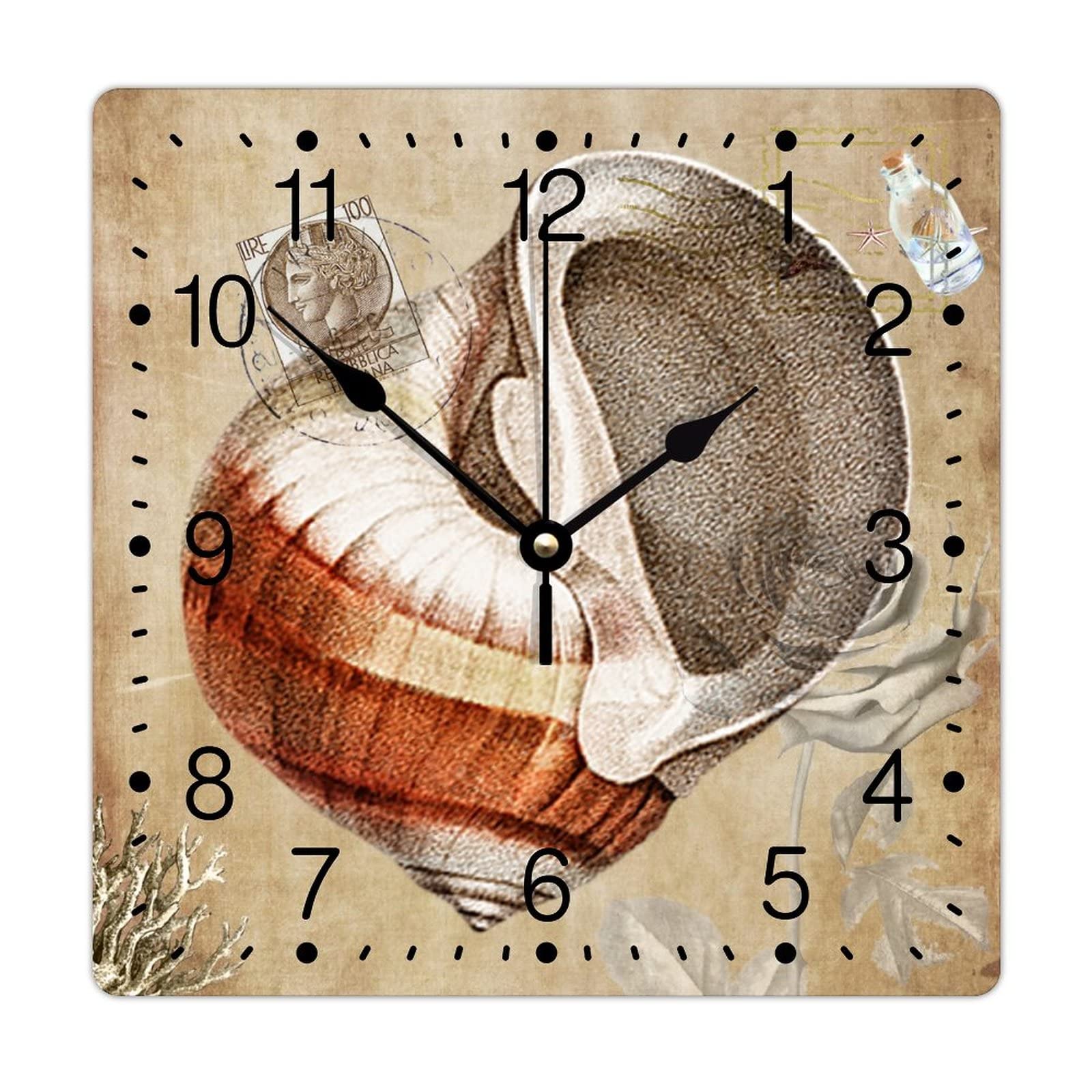 Horloge murale vintage en PVC 30,5 cm conque et fleur pour salon