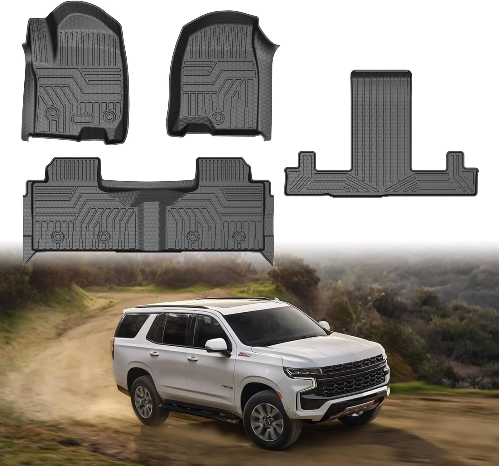 Mixsuper Floor Mats for 2021-2026 Chevrolet Tahoe/GMC Yukon 7 Seats with 2nd Row Bucket Seats (Not for 8 Seats, Yukon XL) All Weather Floor Liners 3 Row Set Black