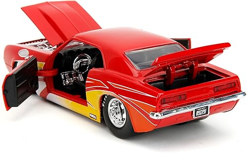 Miniatura 5 de 1969 Chevy Camaro rojo con gráficos Bigtime Muscle Series 124 Modelo de coche fundido a presión por Jada 35029
