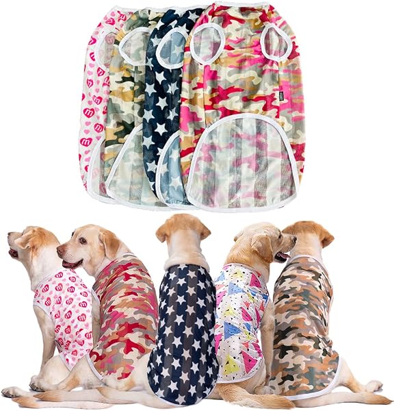 PET 犬服 犬 犬の服 服 夏 春 夏服 ドッグウェア Tシャツ お出掛け お散歩 日焼き防ぐ 脱毛保護 通気性 おしゃれ 大型犬 中型犬(メッシュ)グリーン LL) - 3