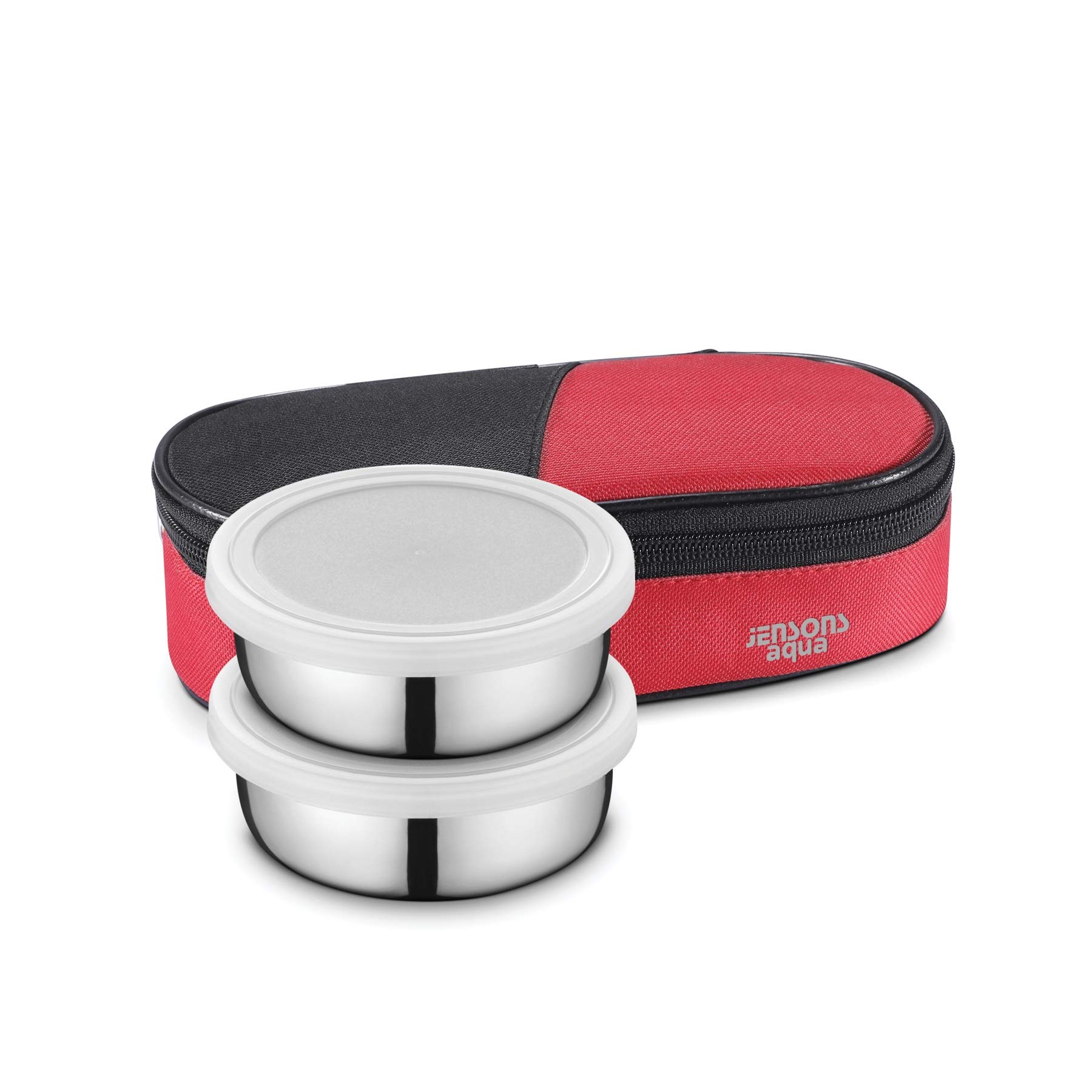 JENSONS Aqua Stainless Steel Leakproof Black & Red Regular Eco Series 450ML(225ML Each) Lunch Box with Insulated Bag