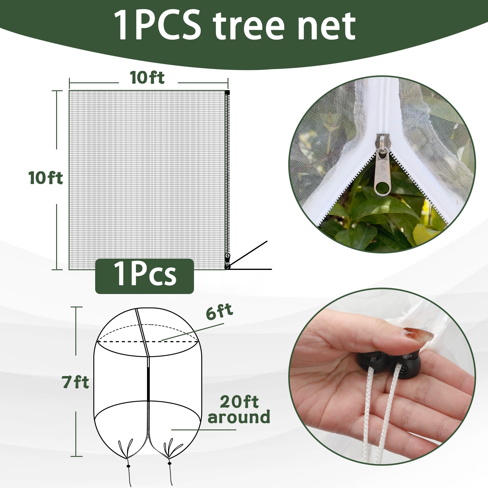 1 paquete de 10 bolsas grandes de red para árboles frutales de 10 pies con cremallera y cordón, red de pájaros para arbustos de arándanos y manzanos, cubierta de red de jardín que protege las plantas