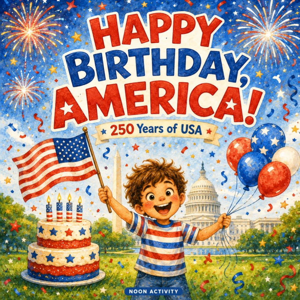 Happy Birthday, America!: 250 Years of USA: A Kids Guide to America's 250th Birthday, Independence Day, and the Story of the United States