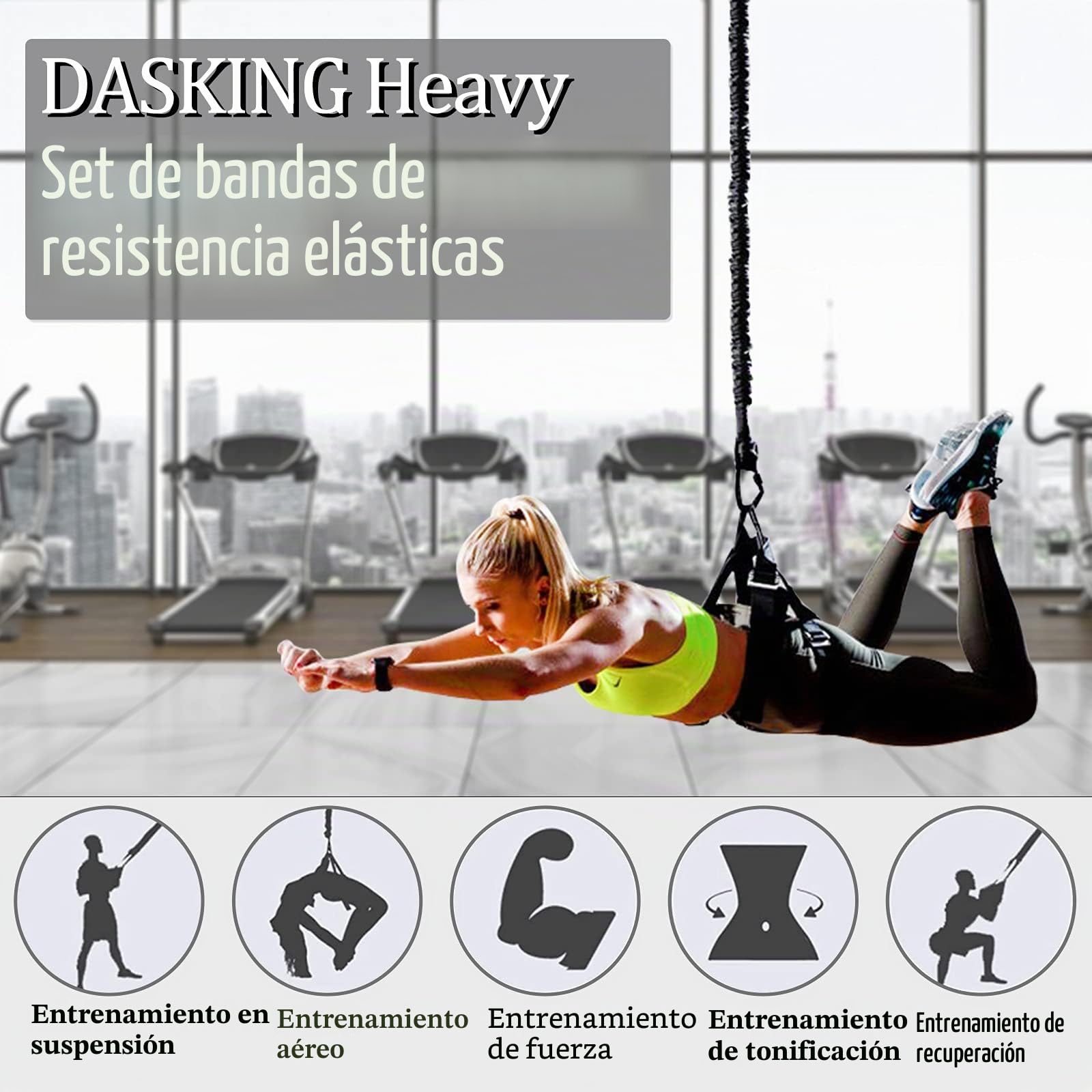 DASKING Heavy Bungee Band Set, Air Yoga Resistence Bungee Stretch Gürtel 4D Coreografía Tanzseil, Exercise Resistance Belt Training Fitness Home Gym Professional Trainingsausrüstung