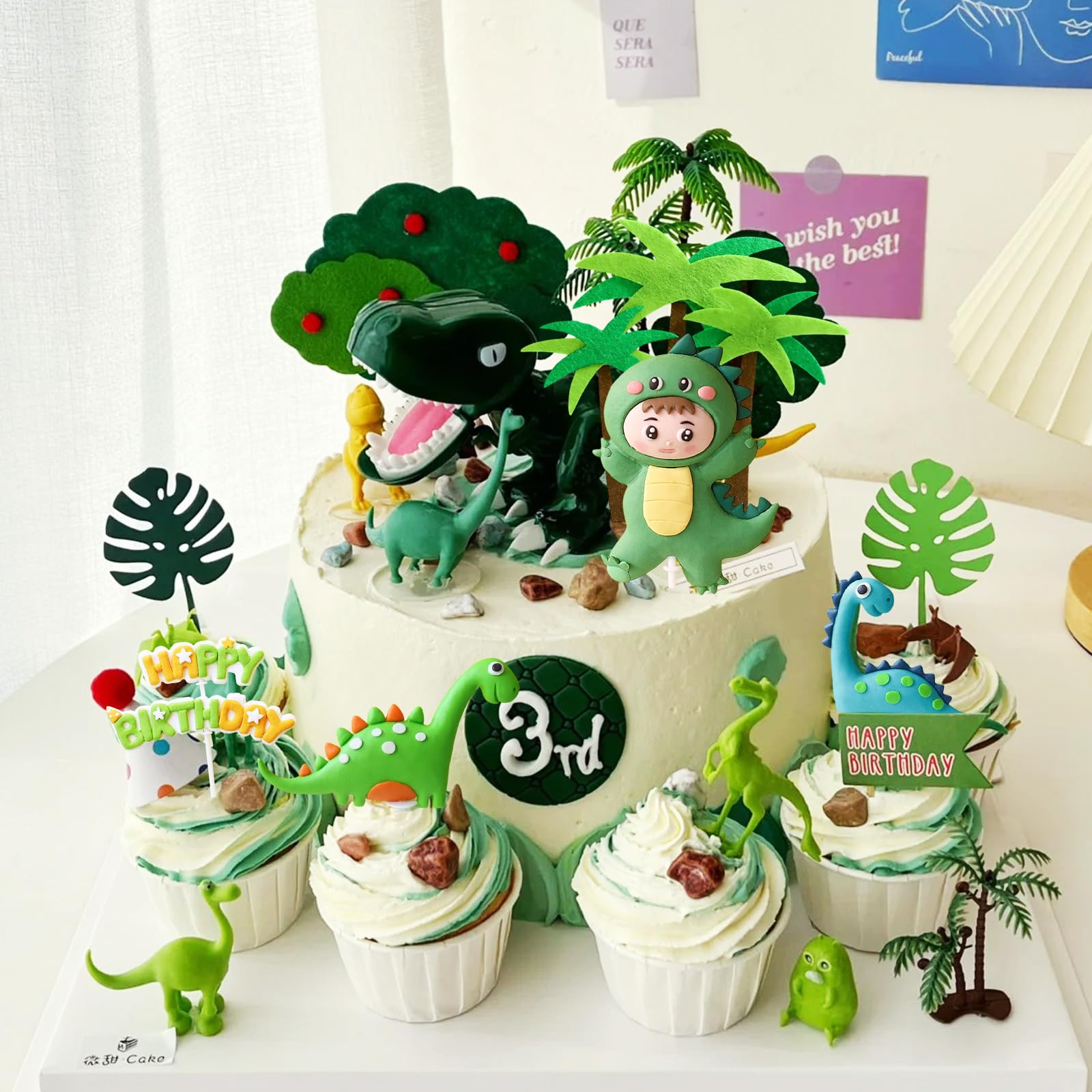 Confezione Da 6 Decorazioni Per Torte Di Dinosauri Dinosauro Babyshower  Buon Compleanno Cupcake Topper Alberi Toppers, image size:1600x1600