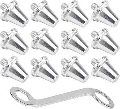 12pcs Aluminium Alloy Football Boot Studs Replacement Spikes, Non-Slip Stable Cleats Compatible with Standard 5mm Thread Rugby or Hiking Shoes, Includes Wrench, Silver, 11mm 13mm 115mm