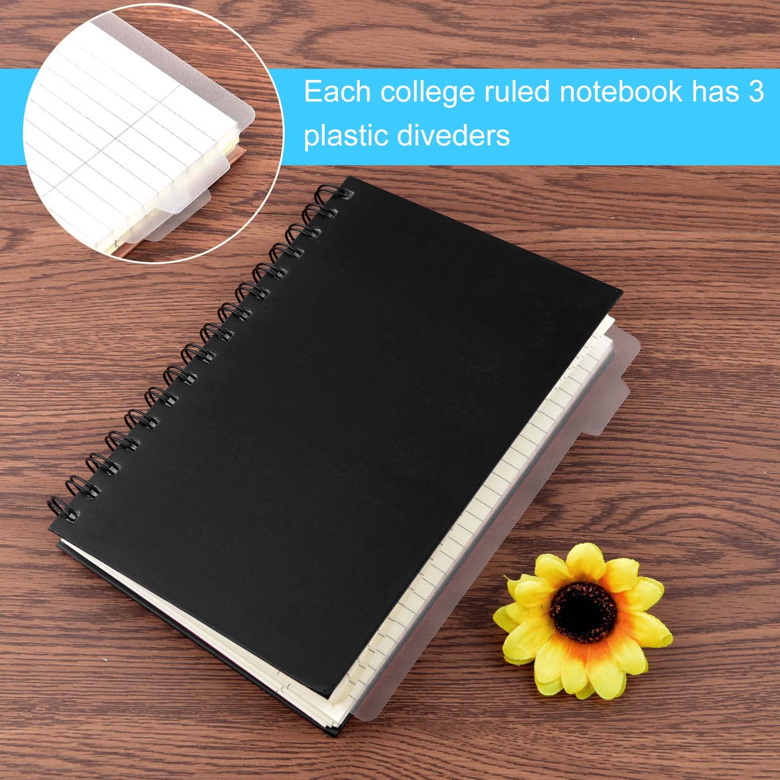 Coopay 4 Stück A5 Hardcover Spiralnotizbuch College Liniert Notizbücher Tagebuch Planer liniert Notizbuch mit herausnehmbaren Trennwänden für Schule Büro Business Supplies 21,1 x 14 cm (schwarz)