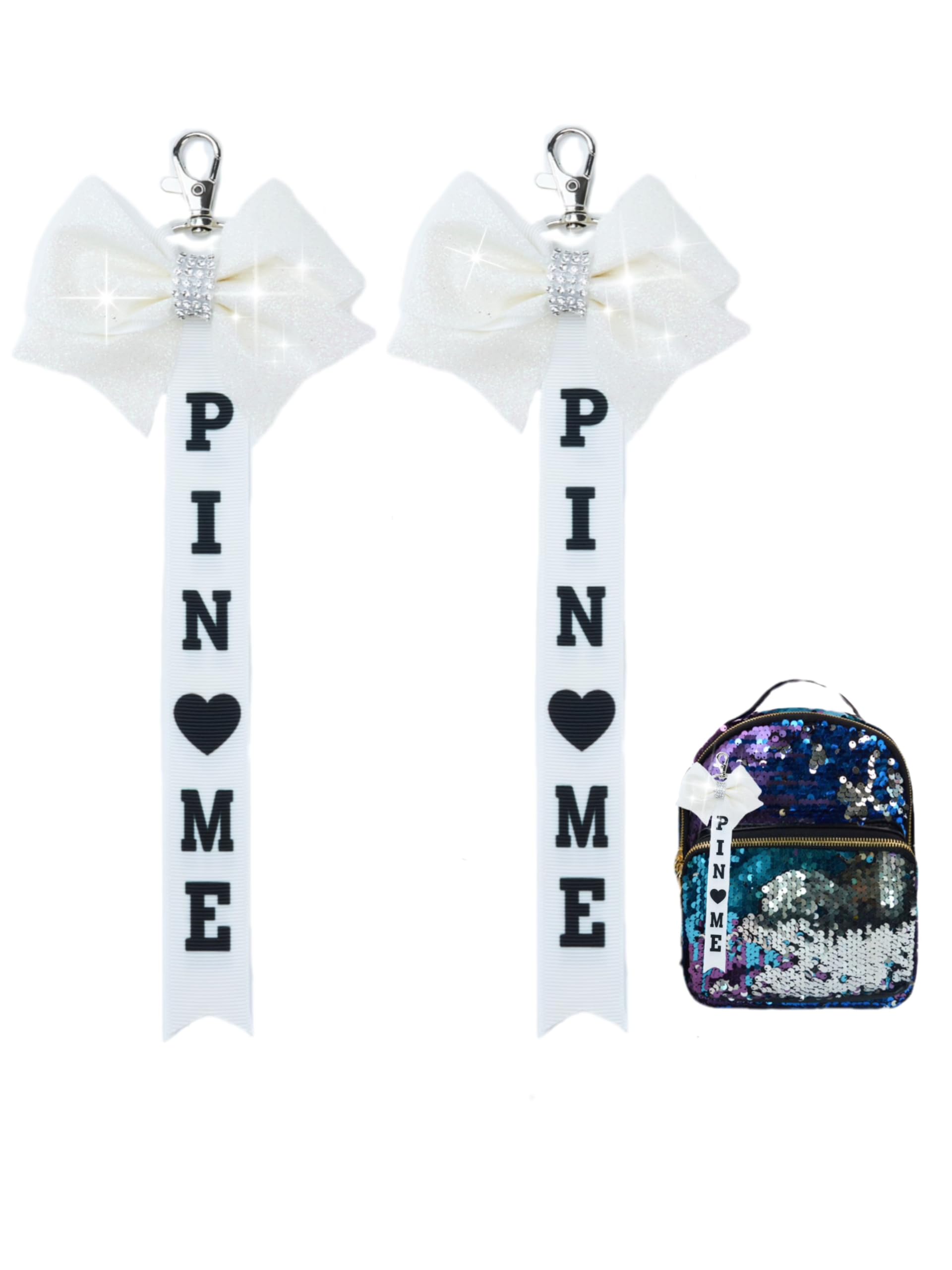 Cheer Pin Me Ribbon Cheerleader Pin Me Bow Cheer Bow Keychain with Rhinestones Cheerleading Sports Accessory Gift