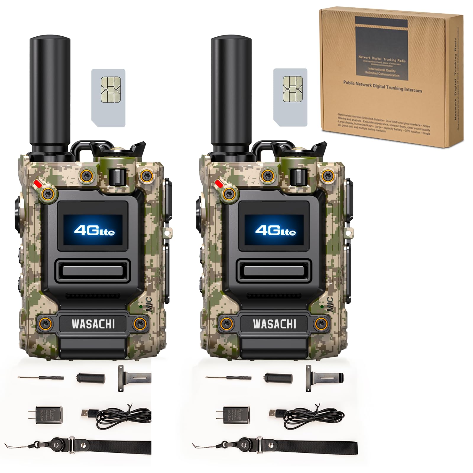 2Pcs 4G Walkie Talkie for Adults,Long Range 4G 1000 Mile Rechargeable Two-Way Radios 3-Day Battery Runtime Ideal for Hiking,Camping,Work,and Emergency Use Portable Two-Way Outdoor Radio(SIM Card)
