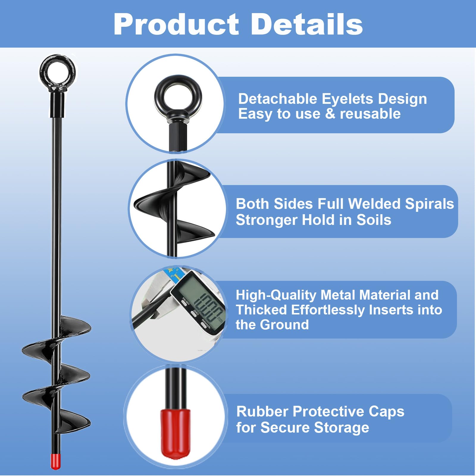 Kit di 4 ancoraggi resistenti da 45,7 cm con cavo zincato da 3/16" e accessori – sicuro capannoni, trampolini, tettoie, gazebo, tettoie, tettoie, tettoie, tettoie, tettoie, tettoie, posto auto coperto