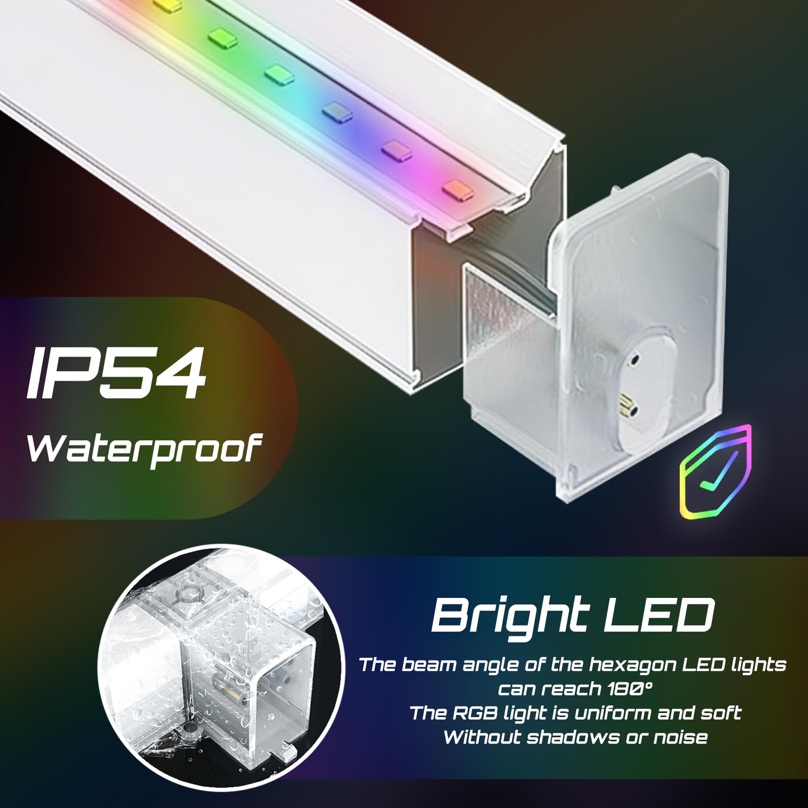 RGB sześciokątne lampy garażowe LED, łączące sześciokątne lampy sufitowe do warsztatu, odpowiednie do magazynu, siłowni, piwnicy, przechowywania i pokoju zabaw