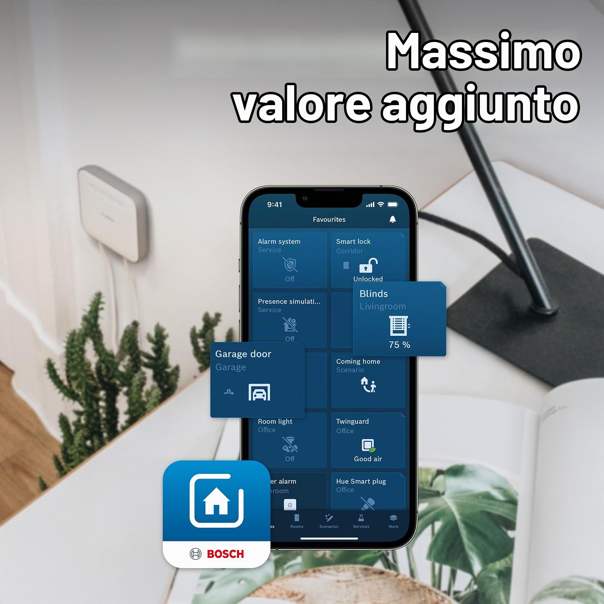 Bosch Smart Home Interruttore a parete per attuatori smart, integrazione salvaspazio nelle scatole a parete, per controllo luci/tapparelle II, relè o dimmer, confezione da 4